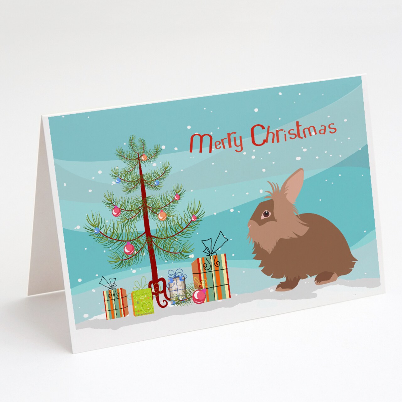 Caroline&#x27;s Treasures   BB9327GCA7P Lionhead Rabbit Christmas Greeting Cards and Envelopes Pack of 8, Teal, 7 x 5, multicolor